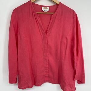 Talbots Top Womens Medium Pink Irish Linen Button Up Coastal Grandma Resortwear